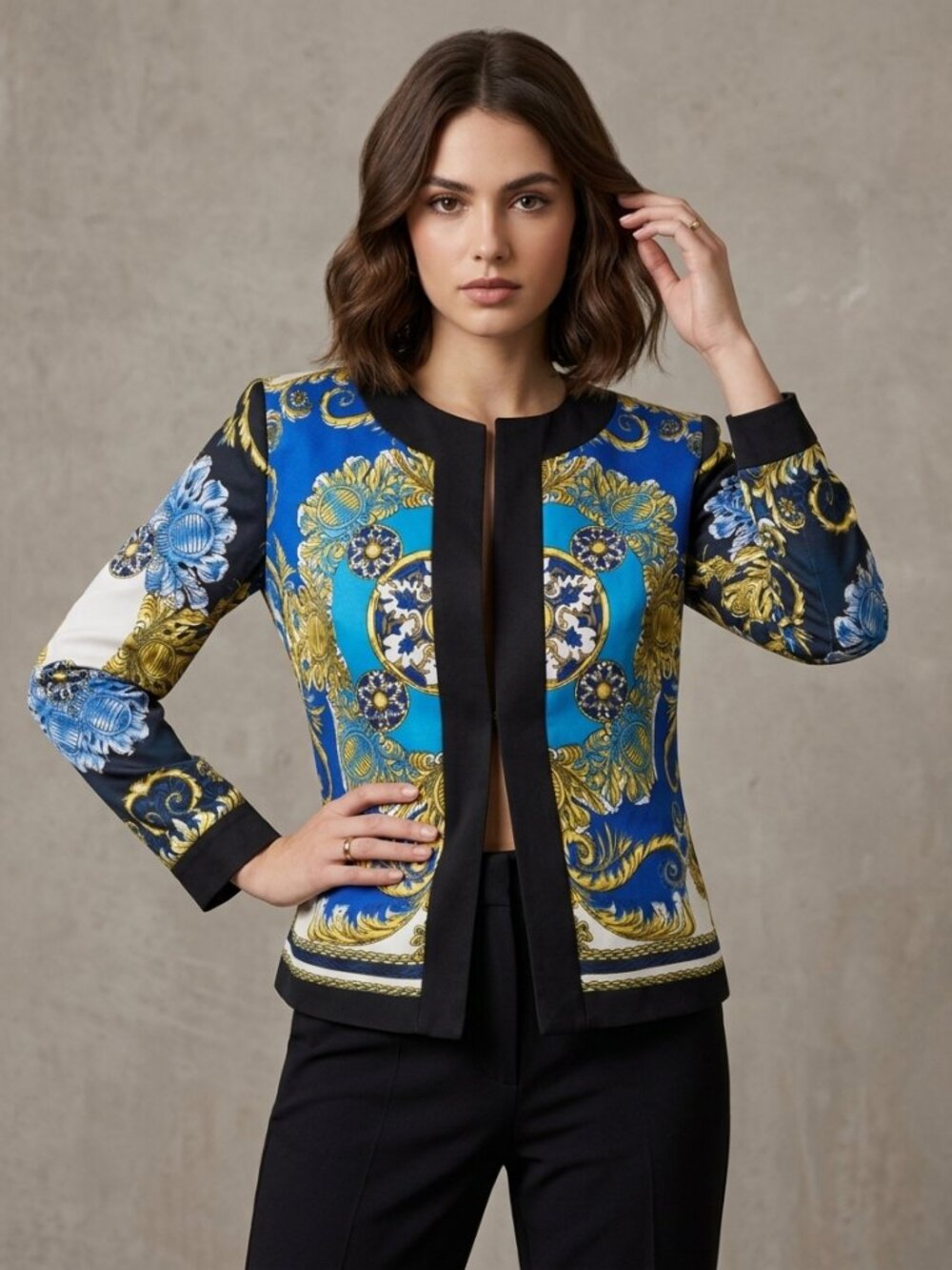 Boston Proper Blue Gold Baroque Butterfly Print Jacket Blazer Sz 10 - Picture 3 of 12